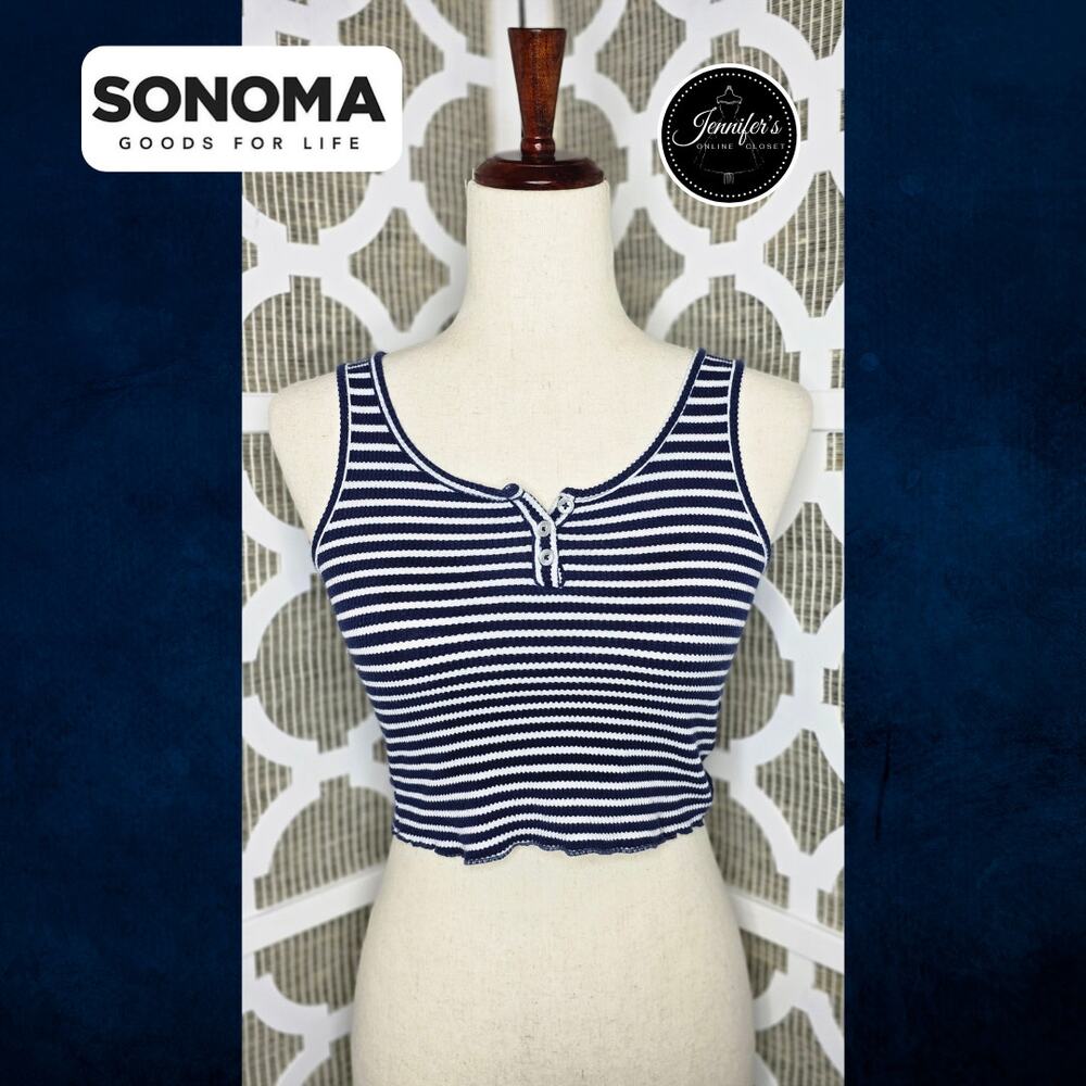 SO Juniors Blue and White Striped Henley Tank Top Size XS